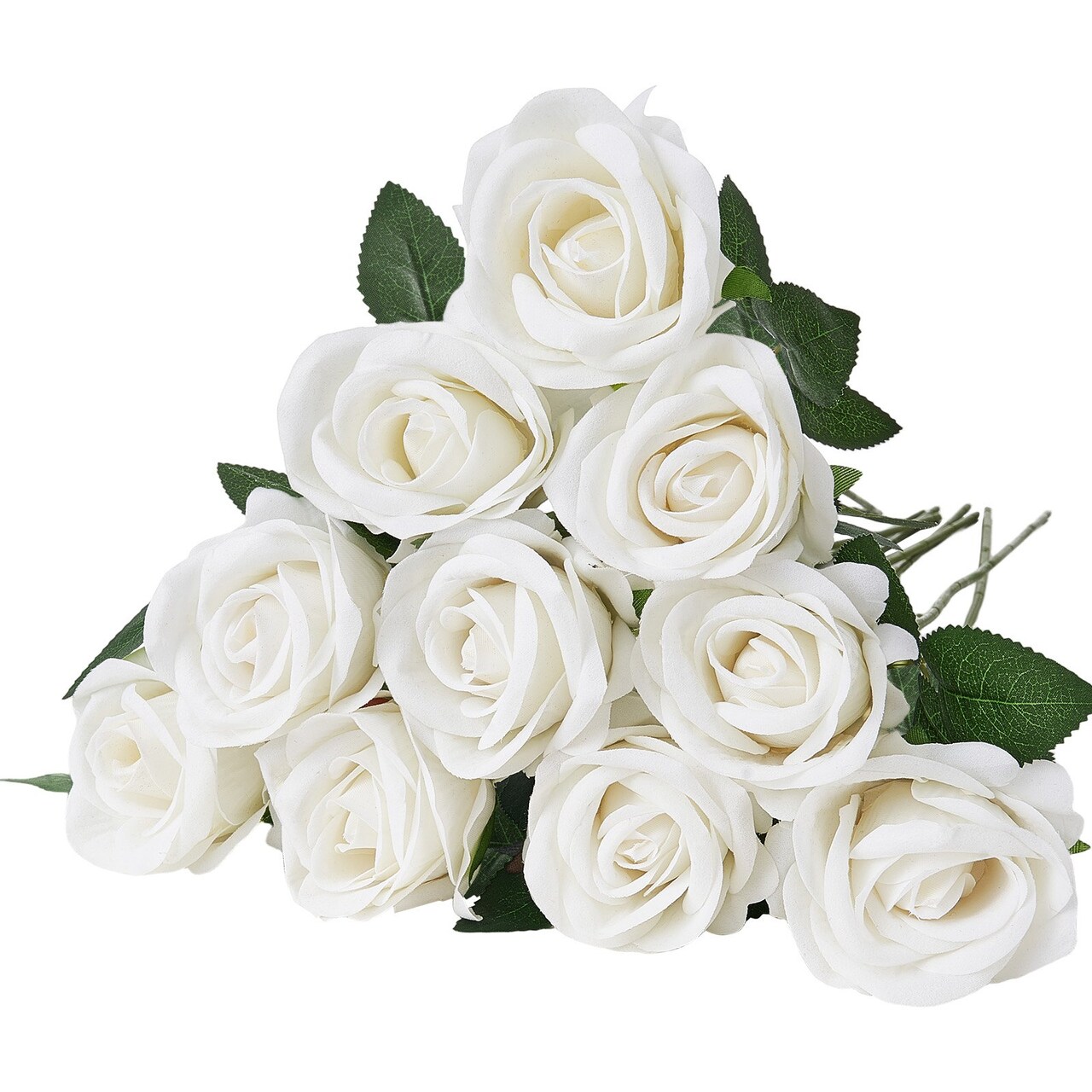 White Fabric Artificial Roses with 60 Stems Flexible Wire and Layered Bloom